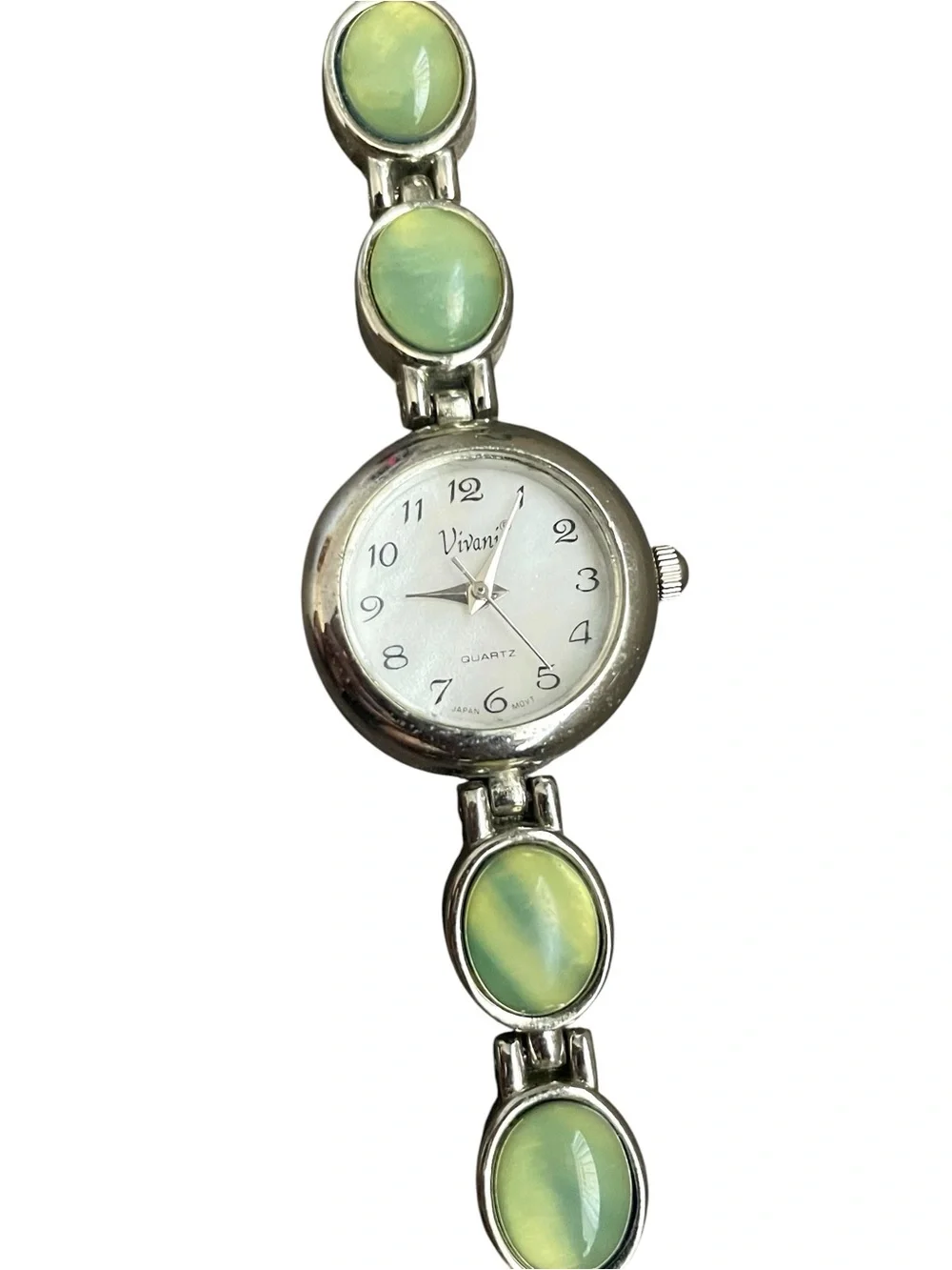 Vintage Vivani Mood Stone Watch Link Bracelet Accutime Quartz Silver Tone Retro